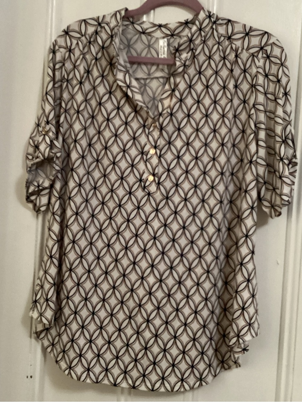 Perseption Cream Blouse with Black Geometric Print